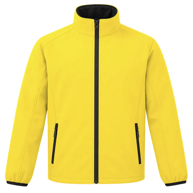 Kurtka softshell męska z logo albo własnym nadrukiem, żółty — przód z Twoim nadrukiem