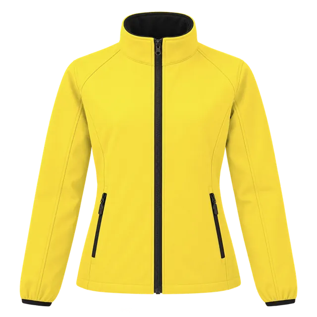 Kurtka softshell damska z logo albo własnym nadrukiem, żółty — przód z Twoim nadrukiem