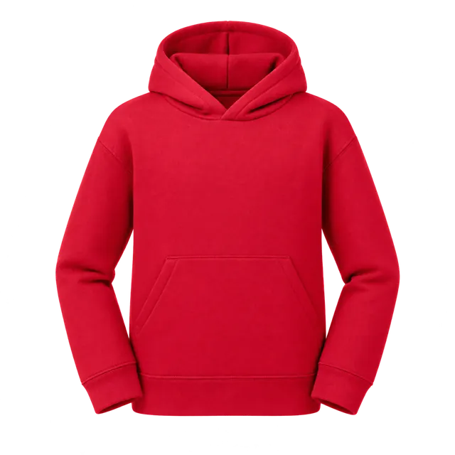 Bluza dziecięca z kapturem Pro 280 g/m² z logo albo własnym nadrukiem, czerwony — przód z Twoim nadrukiem